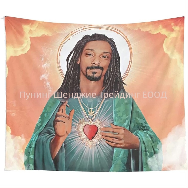 Гоблен с образ на Иисус, правоъгълен полиестерен плат, цифров термален трансфер, 91–100% полиестер, машинно пране, подходящ за дневна, спалня и кабинет