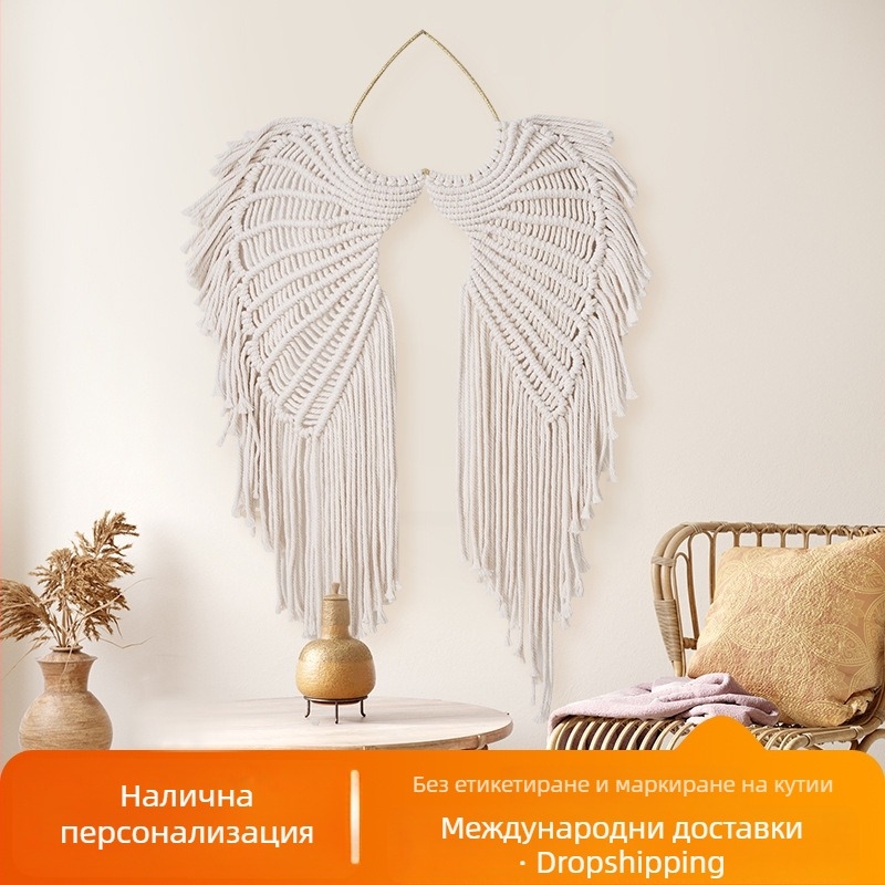 Стенно пано с ангелски криле, ръчно тъкана памучна гоблен декорация в скандинавски стил, ловец на сънища