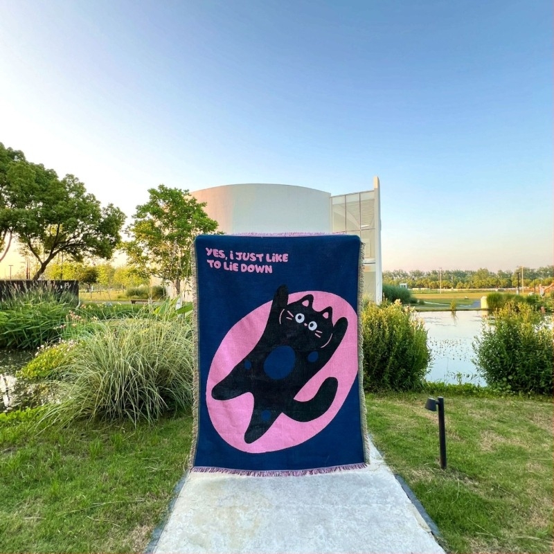 Гоблен-плед с карикатурна котка, 100% полиестер, машинно тъкане, правоъгълна форма, за всекидневна