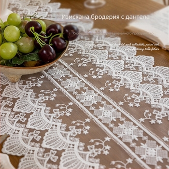 Дантелена дълга настолна покривка за маса – 100% полиестер, дантелен плат, настолна украса за хранене