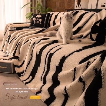 Покривка за диван Yibei – shu cotton velvet, райета, минималистичен стил, универсално пасване