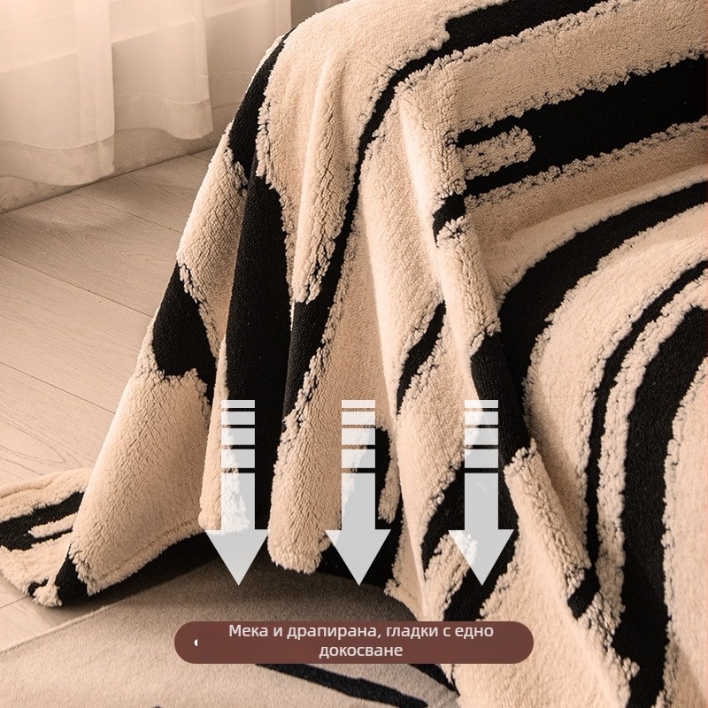 Покривка за диван Yibei – shu cotton velvet, райета, минималистичен стил, универсално пасване