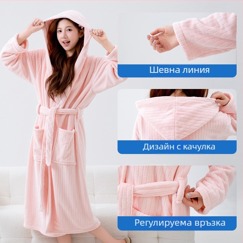 Халат за баня, унисекс, корал флийс, 85% полиестер, зимен