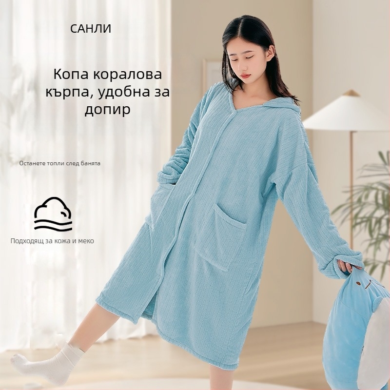 Sanli носим халат за баня от коралено кадифе, тегло над 500 г, прежда 150D, жакардова тъкан
