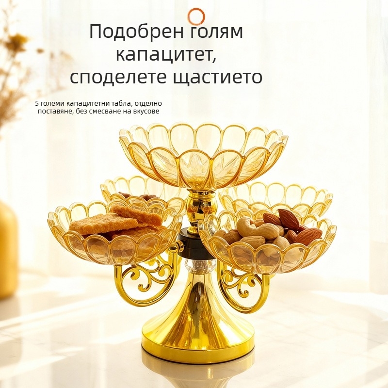 Фруктова чиния с въртящ се механизъм, европейски стил, двупластова разделяща конструкция, акрил