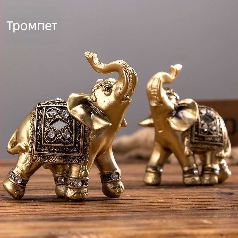 Слонова фигурка в европейски стил, ръчно изработена от смола, домашен декор за хол и ТВ шкаф