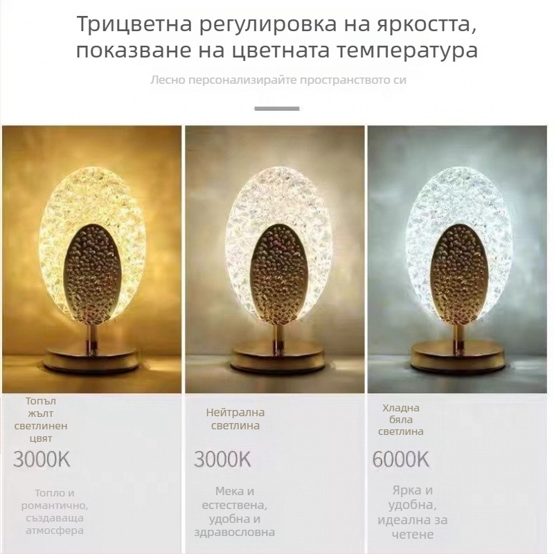Настолна лампа с нощно LED осветление и атмосферен светлинен ефект, модел AL7552, макс 36V, модерен минималистичен стил