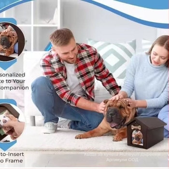 Дървена урна за котки със фоторамка, къщичка-форма паметна урна, персонализираема с лого