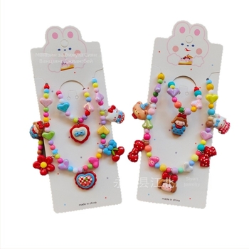Комплект детски бижута – ретро стил, сърцевидна форма, акрилен материал, за деца 3-6, 6-10 и над 10 години, лято 2025