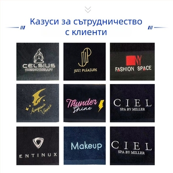 Черна памучна кърпа за лице, мека и абсорбираща, бродирана спортно‑йога кърпа за ръце, размер 35×75 см, персонализирана бродерия