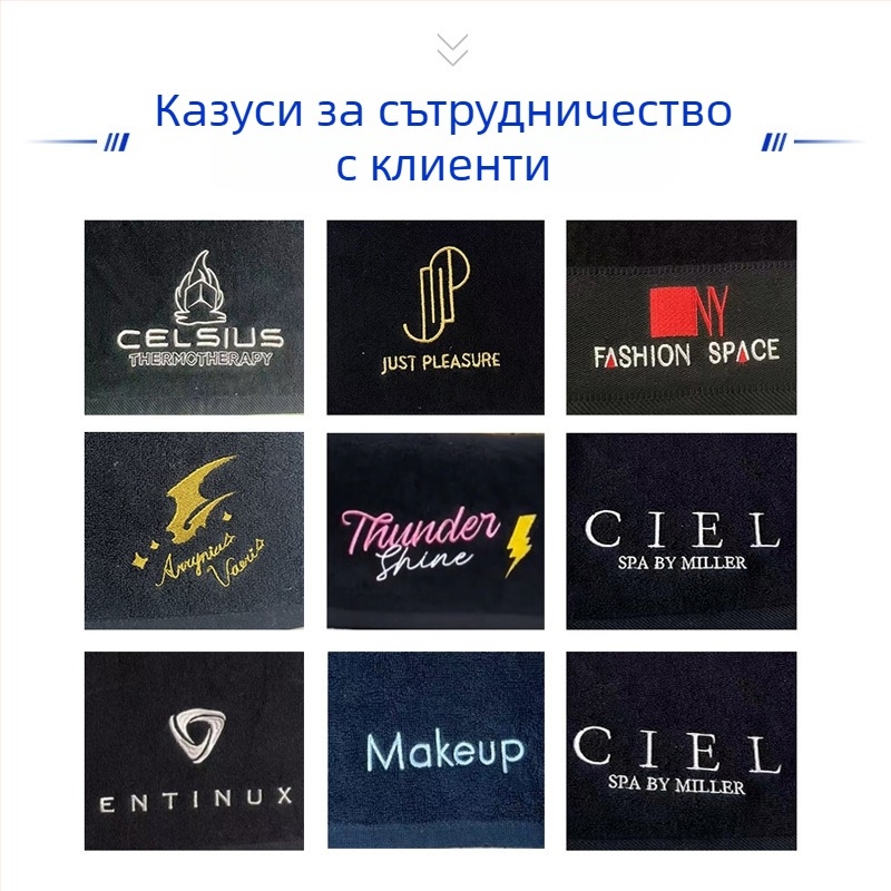Черна памучна кърпа за лице, мека и абсорбираща, бродирана спортно‑йога кърпа за ръце, размер 35×75 см, персонализирана бродерия