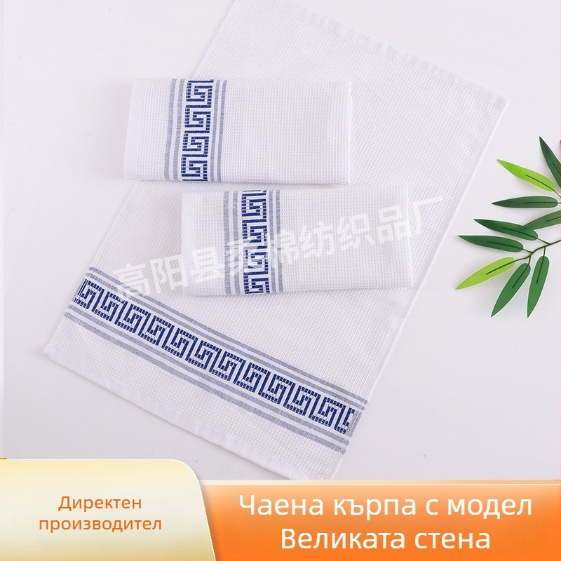 Кухненска кърпа за чай, 100% памук, 21 нишки на еднопоточна прежда, плоско тъкане, попивност 0–5 сек