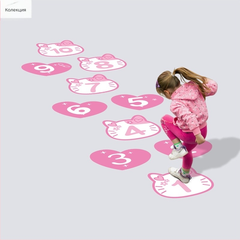 Детски стикери за под hopscotch с розово котешко сърце – декоративни стикери за стена и гардероб CH09