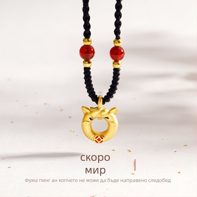 Тичи оригинална висулка с конски талисман за жени, S925 стерлингово сребро, нов китайски стил, годината на коня, преплетена черна въжена огърлица