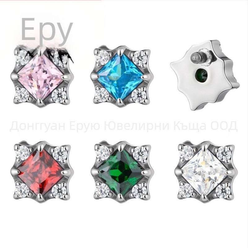 Обeци от титанов сплав със звездообразна форма и цирконови кристали, полирана повърхност, чистота F136