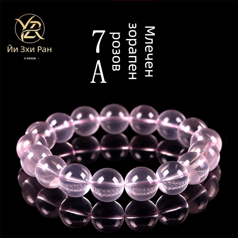 Гривна от розов кварц с кристални мъниста – кръгли розови мъниста, унисекс