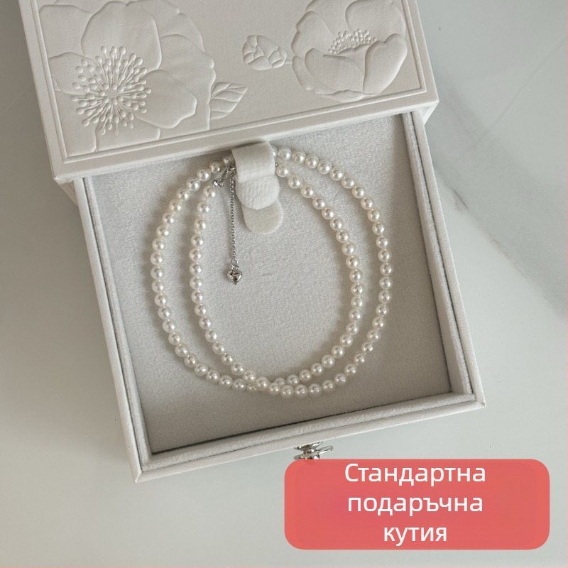Колие с перли от сладководни Gypsophila, почти кръгли перли, 925 сребро, дължина 41–50 см