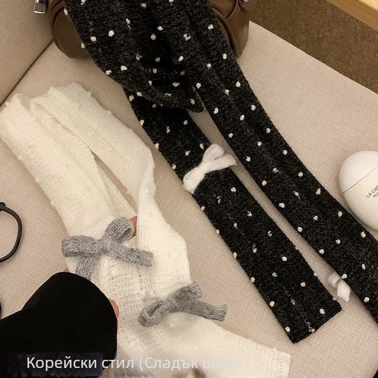 Шал в корейски стил с панделка и точки, дълъг и тънък, полиестер, пролетен сезон, лято 2021