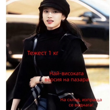 Дамска кашмирена качулкова наметка-шал в каре, жакардова обработка, ширина 120 см, стил европейско-американски уличен