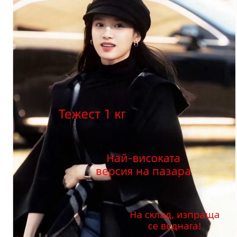 Дамска кашмирена качулкова наметка-шал в каре, жакардова обработка, ширина 120 см, стил европейско-американски уличен