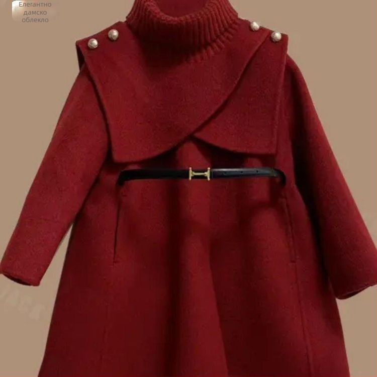 Полиестерово палто за момичета, зимно, дълъг ръкав, кръгла яка, средна дължина, британски стил, едноцветно