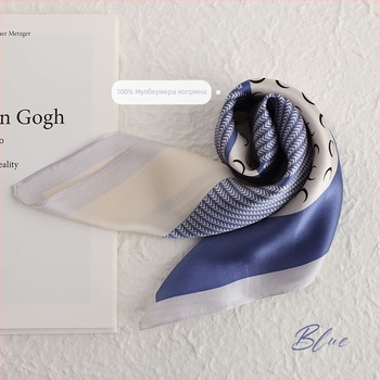 Копринен квадратен шал, 53×53 см, 100% коприна, есен 2025