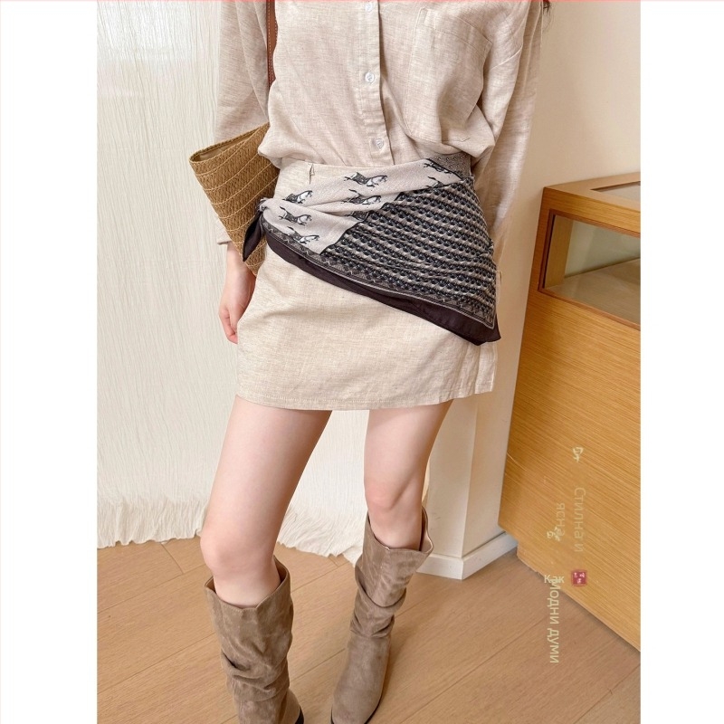 Шифонен шал-колан за талия, квадратен дизайн, ретро декоративен пояс, полиестер Twill, съдържание 31–50%, пролет 2025, произход Джинхуа