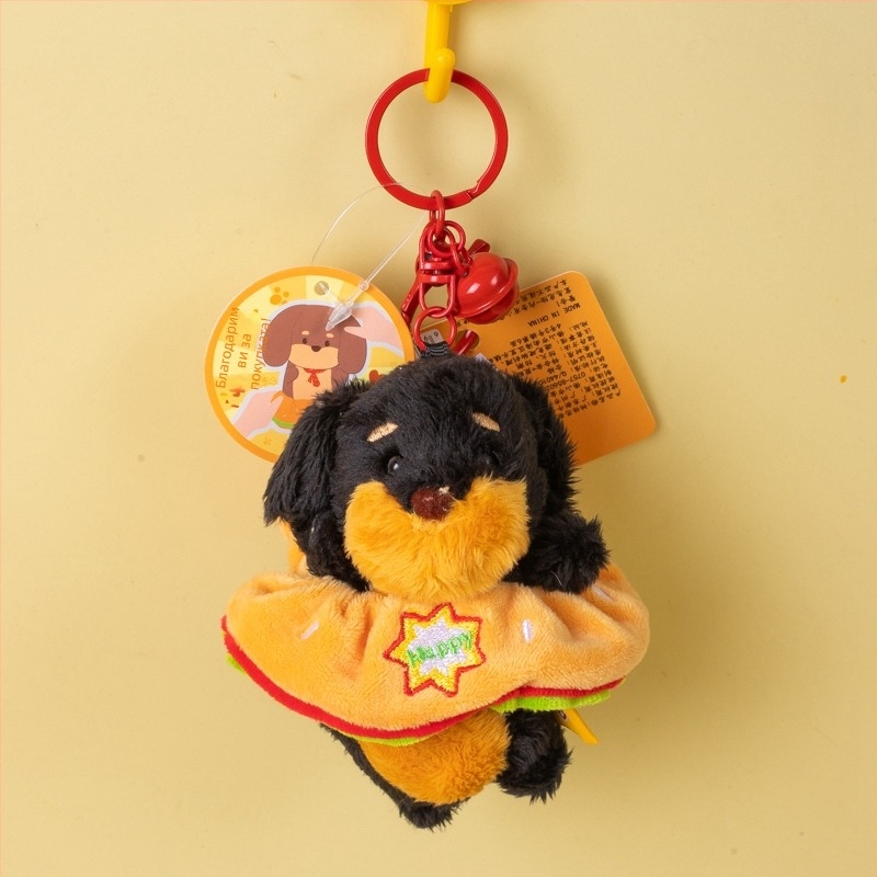 Дачшунд плюшена висулка за чанта с шал - къс плюш, пълнеж PP памук, мрежеста опаковка, за възраст 14+