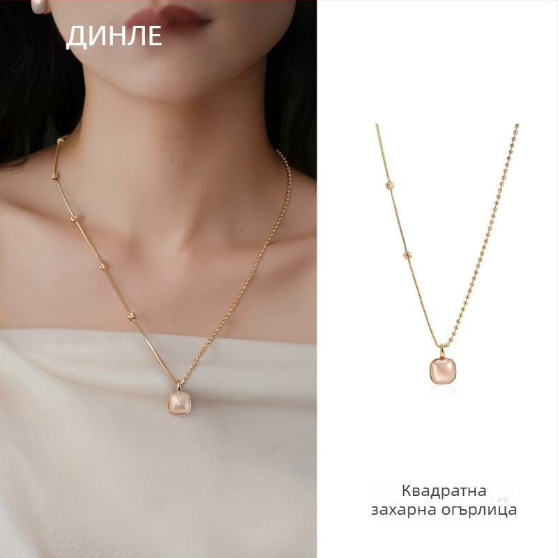 Колие с изкуствена перла, геометрична форма, завита верига, медна висулка, електроплатирано покритие