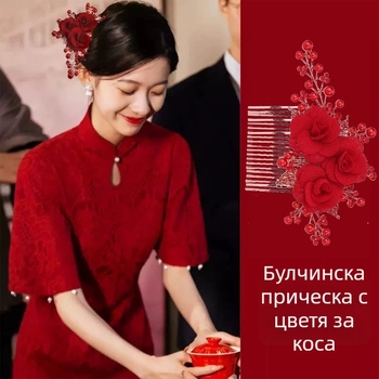 Сватбена щипка за коса с форма на цвете и Rhinestone, сплав, електроплатина, стил сладък, дамски (Материал: сплав; Форма: Цвете; Тип кристала: Rhinestone; Техника: Електроплатина; Категория: Гребен за коса)