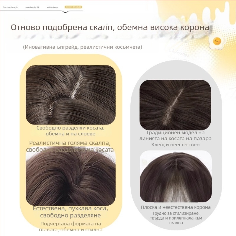 Перука Kenny wig; термоустойчив синтетичен фибър; дълга къдрава перука с ъглови странични бретончета; водно-вълниста текстура