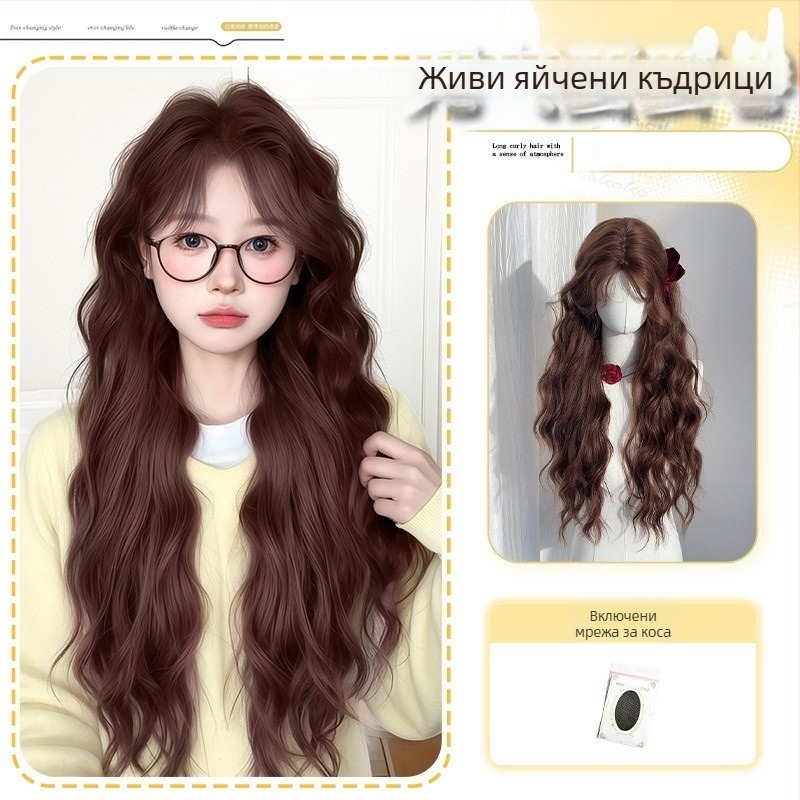 Перука Kenny wig; термоустойчив синтетичен фибър; дълга къдрава перука с ъглови странични бретончета; водно-вълниста текстура
