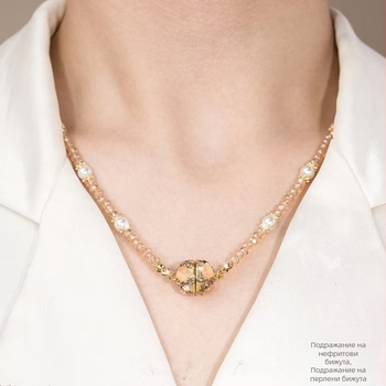 Медна огърлица с кристална топка - стил лукс, кристално инкрустиране, пролет 2025