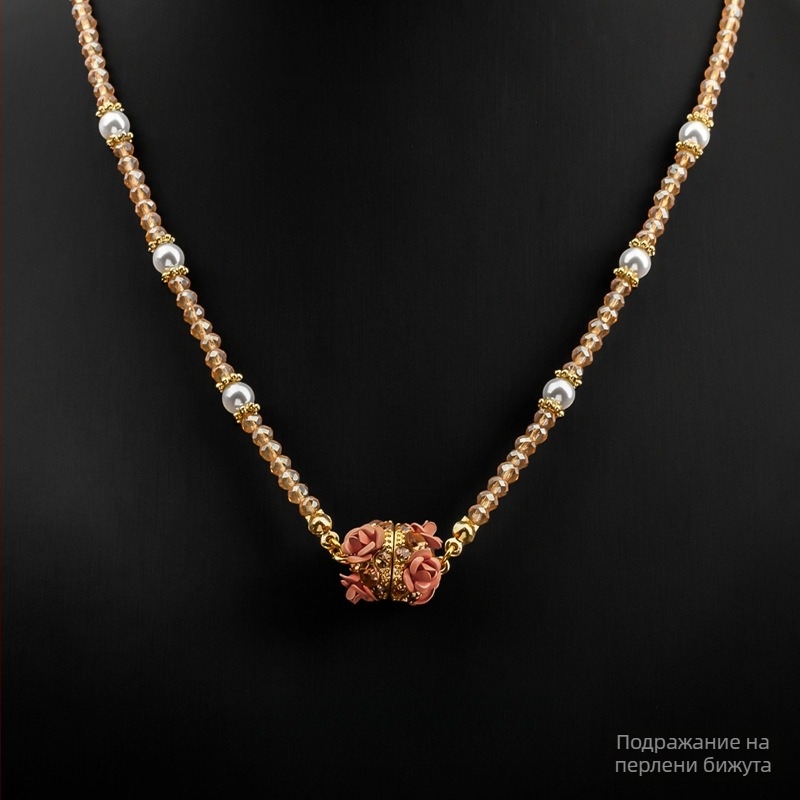 Медна огърлица с кристална топка - стил лукс, кристално инкрустиране, пролет 2025