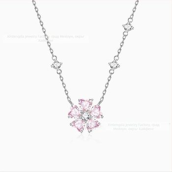 Колие Peach Blossom серия, нишов дизайн, висулка от мед върху стоманена верига, О-образна верига, дължина 40 cm + 5 cm удължител, тегло 4 g, за жени, стил сладък