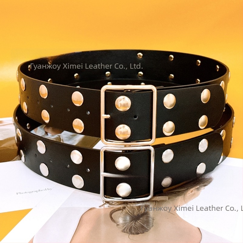 Широк колан от имитационна кожа със сплавна катарама и щифт за закопчаване, електропокритие, тегло 123 г