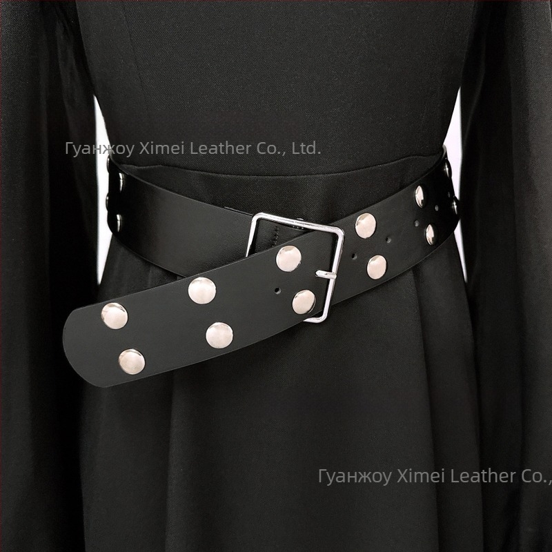 Широк колан от имитационна кожа със сплавна катарама и щифт за закопчаване, електропокритие, тегло 123 г