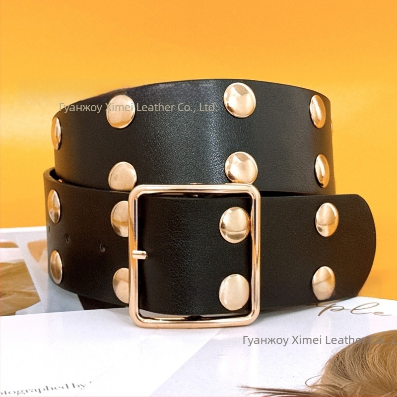 Широк колан от имитационна кожа със сплавна катарама и щифт за закопчаване, електропокритие, тегло 123 г