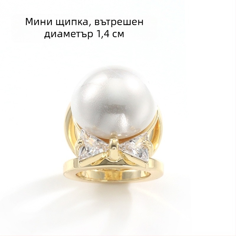 Медна катарама за шал от коприна – минималистичен женски стил, лък‑образен дизайн, циркониева вставка, електроплатен финиш, есен 2024