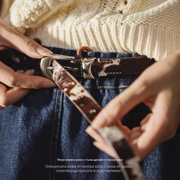 Женски колан от говедска кожа, катарама с щифт от сплав, тънък дизайн, технология за обработка 10010