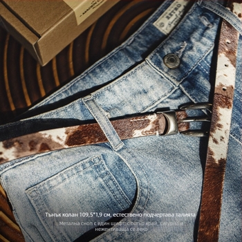 Женски колан от говедска кожа, катарама с щифт от сплав, тънък дизайн, технология за обработка 10010