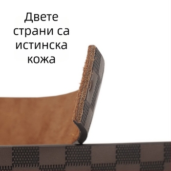 Мъжки кожен колан — телешка кожа, пряжка от сплав, закопчаване с игла, ширина 2–4 см, двуслоен кожен колан с релефен квадратен узор