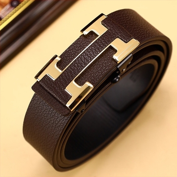 Мъжки кожен колан от естествена кожа с автоматична закопчалка, двуслоен, катарама от сплав, ширина 2–4 см