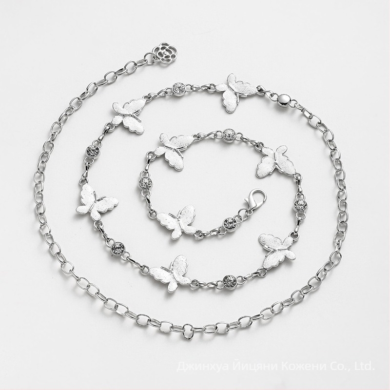 Талийна верижка за жени — метал, 110 см, пеперуден мотив, единична обиколка, моден офис стил