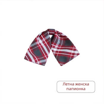 Лък за яка с цвете за ученическа униформа, каро шарка, тъкано, свободен размер, унисекс, за деца