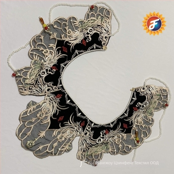 Детски аксесоар за дрехи с водноразтворима бродерия, облачна бродерия на раменете, мотив пеперуда върху яка и мънистени акценти