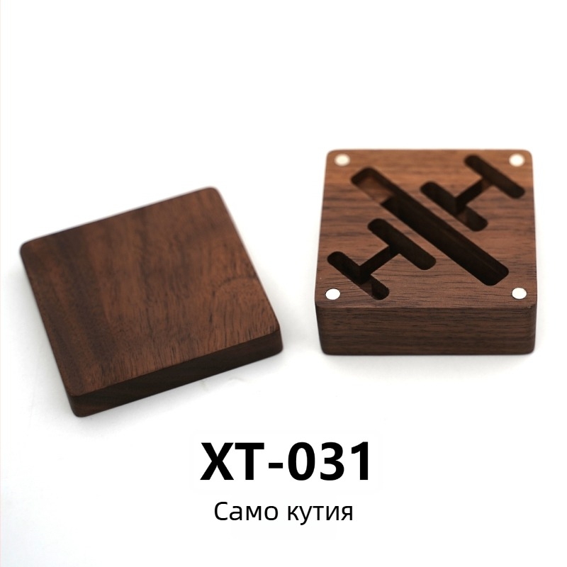 Комплект дървени маншетни копчета и клип за вратовръзка в кутия, естествен стил, унисекс, геометричен дизайн, електроплатинг покритие, кристал