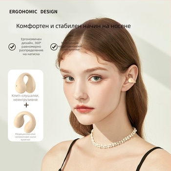 Ушна щипка истински безжични слушалки със цифров дисплей и зарядна кутия – Bluetooth 5.3, обхват 10 м, стерео двуканално