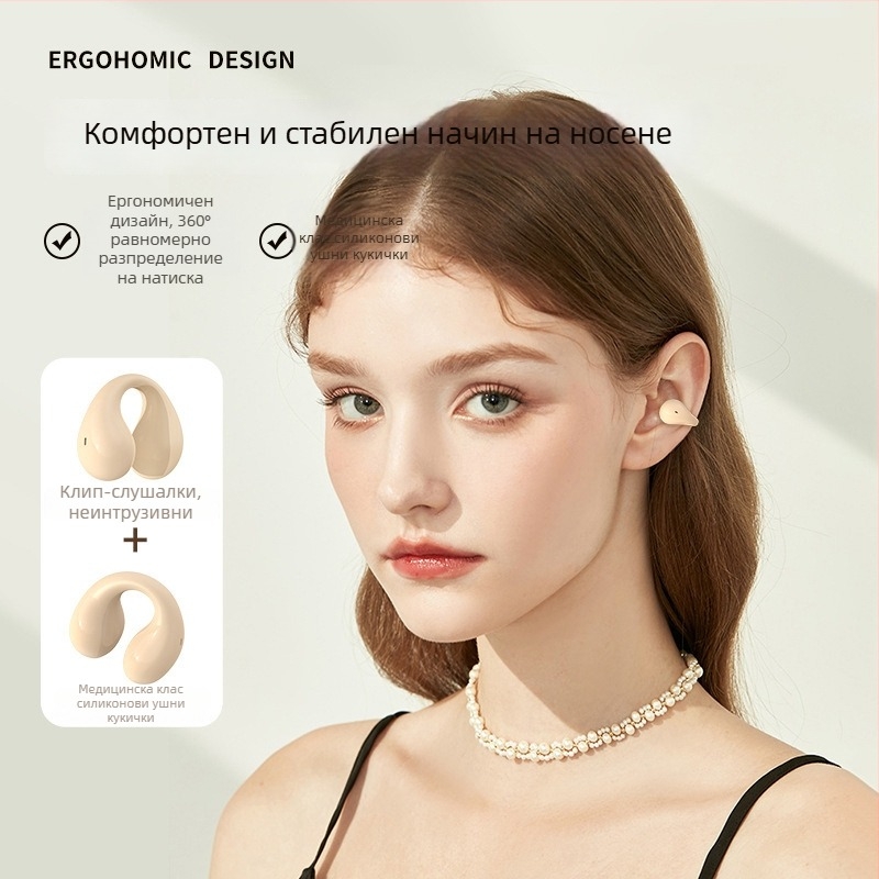 Ушна щипка истински безжични слушалки със цифров дисплей и зарядна кутия – Bluetooth 5.3, обхват 10 м, стерео двуканално