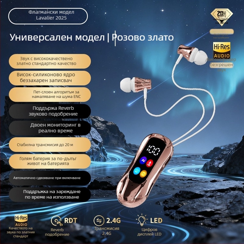 Караоке лавалер Bluetooth ушни слушалки с клип за ухо – Bluetooth 6.0, двойно свързване, поддръжка за карта памет, реверберация и шумопотискане